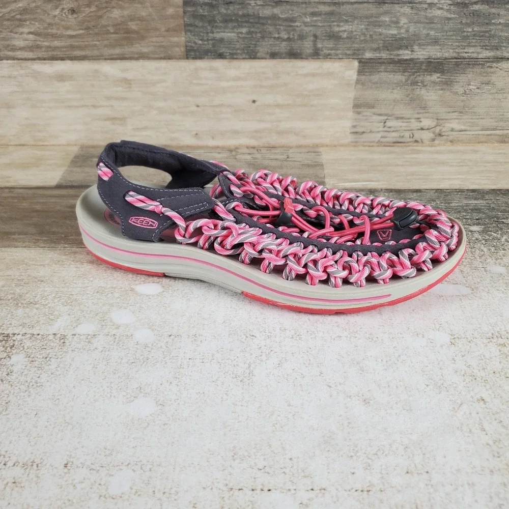 KEEN Uneek Womens Sandal Sz 8 Pink Gray Woven Outdoor Hiking Paracord Water Shoe